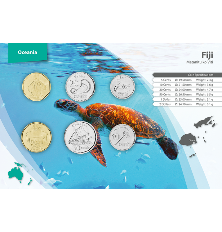 Fiyi 5, 10, 20, 50 Céntimos, 1, 2 Dólares 2012 KM 332, 333, 334, 335, 336, 337